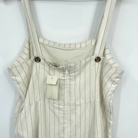Club Monaco Striped Square Neck Mini Dress Sz 12 Off White Black Linen Blend NEW - Picture 7 of 13